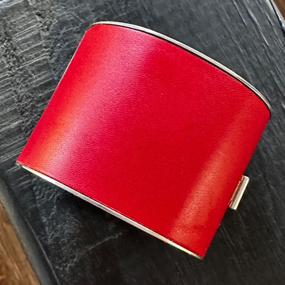 CELINE RED SILVER LEATHER MANCHETTE CUFF BRACELET BY PHOEBE PHILO - Picture 6 of 10